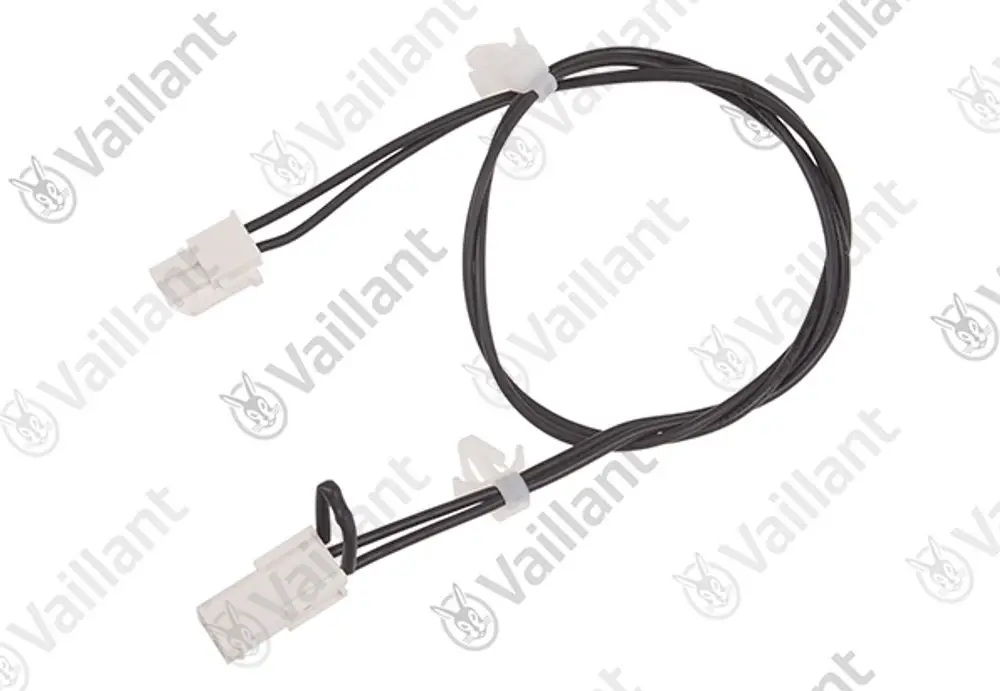 Vaillant Kabel mit zwei Steckverbindern, die durch schwarze Drähte verbunden sind. Typische Verwendung in Heizungs- oder Klimaanlagenanwendungen.